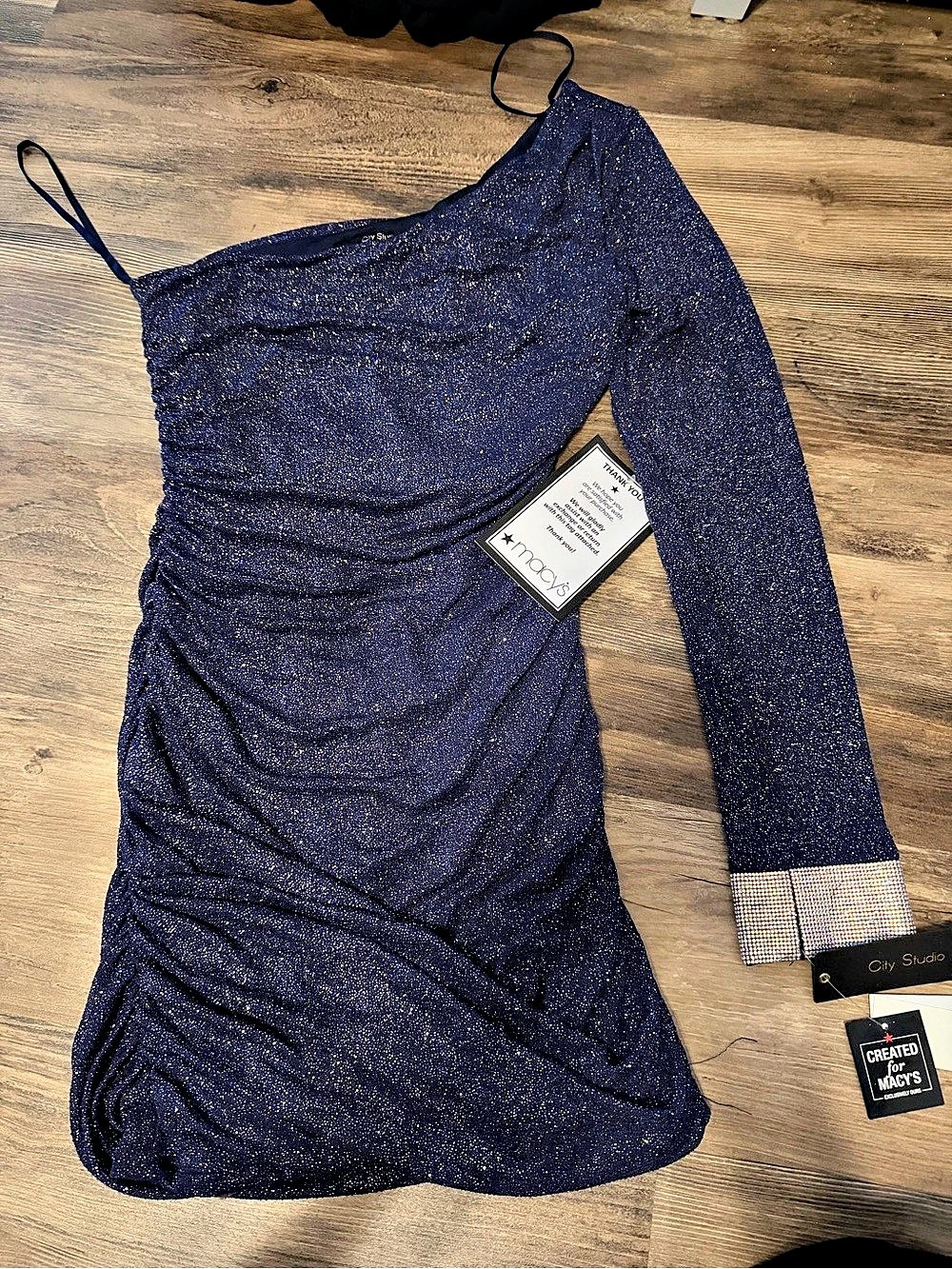 City Studios Ruched Sparkle Mini Dress in Blue Size Medium NWT